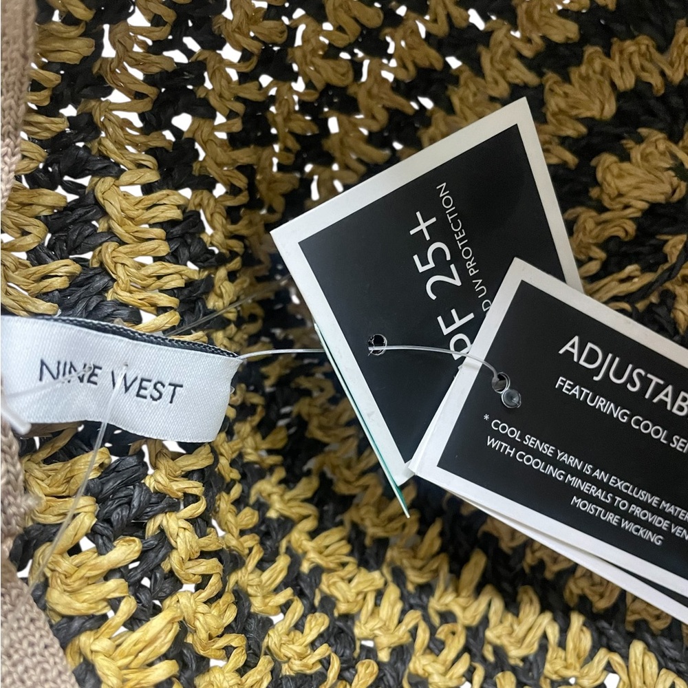 Nine West floppy,Chic,Sun,round,Black and Gold Striped Hat,NWT - Picture 6 of 9